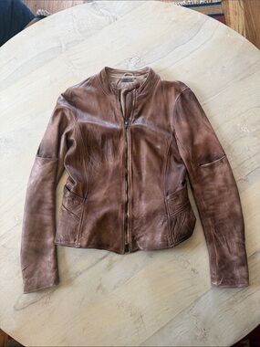 Women's Rustic Brown Leather Zip Jacket